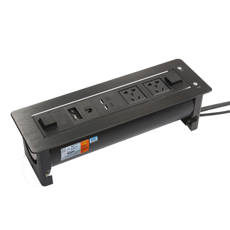 办公用电动180度翻转桌面插座 会议桌插 usb 网络 双电源