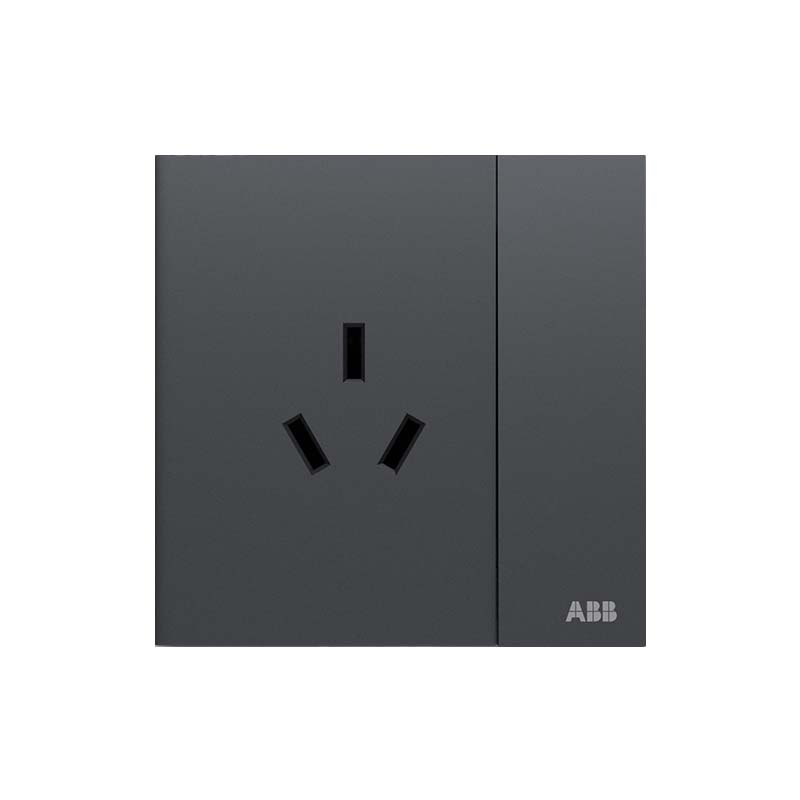 abb开关插座面板 轩璞系列灰色一位中标带开关三孔插座16a 月岩灰cf